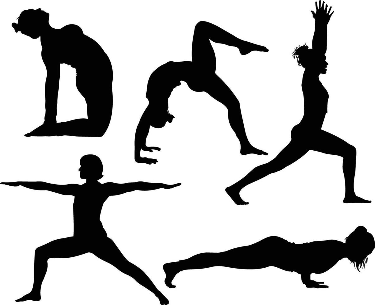 Yoga poses silhouette collection for exercise and flexibility vector