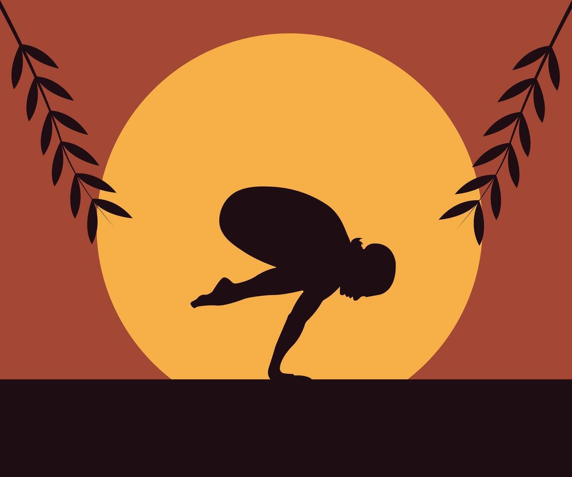 Silhouette of a person in yoga pose during sunset vector