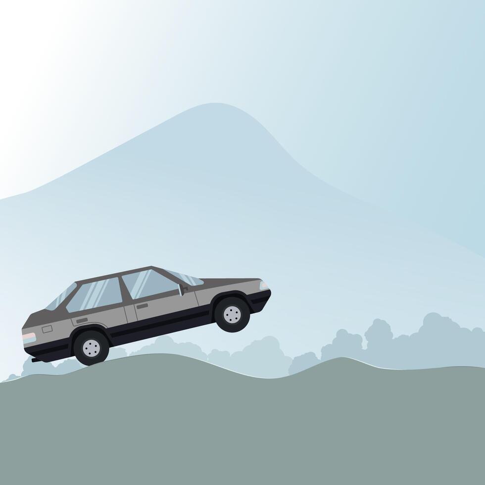 Car on a bumpy country road illustration vector