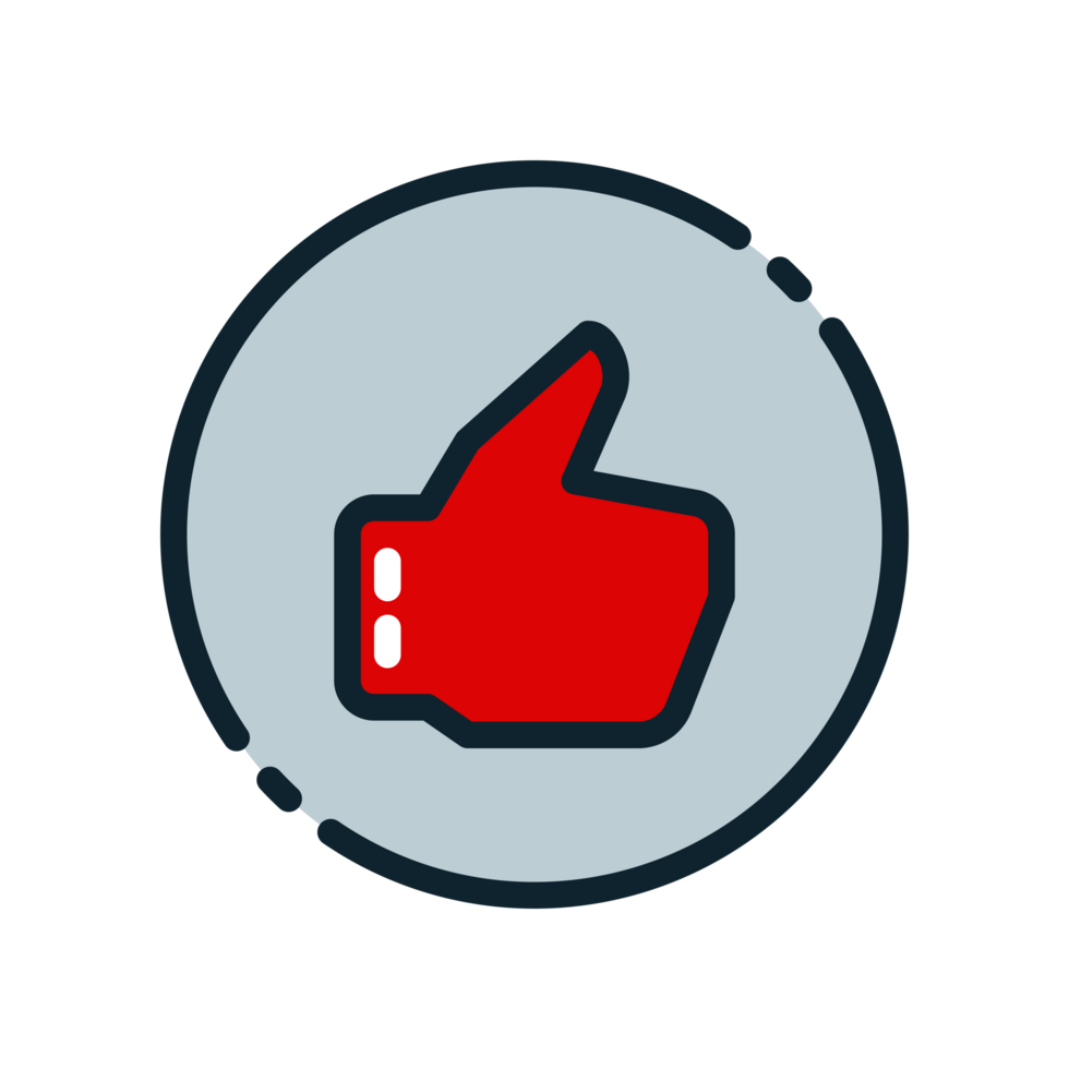 Design Illustration graphic of thumbs up symbol icon with colored line style. Suitable for UI, mobile design, web design, etc. Transparent Background. png
