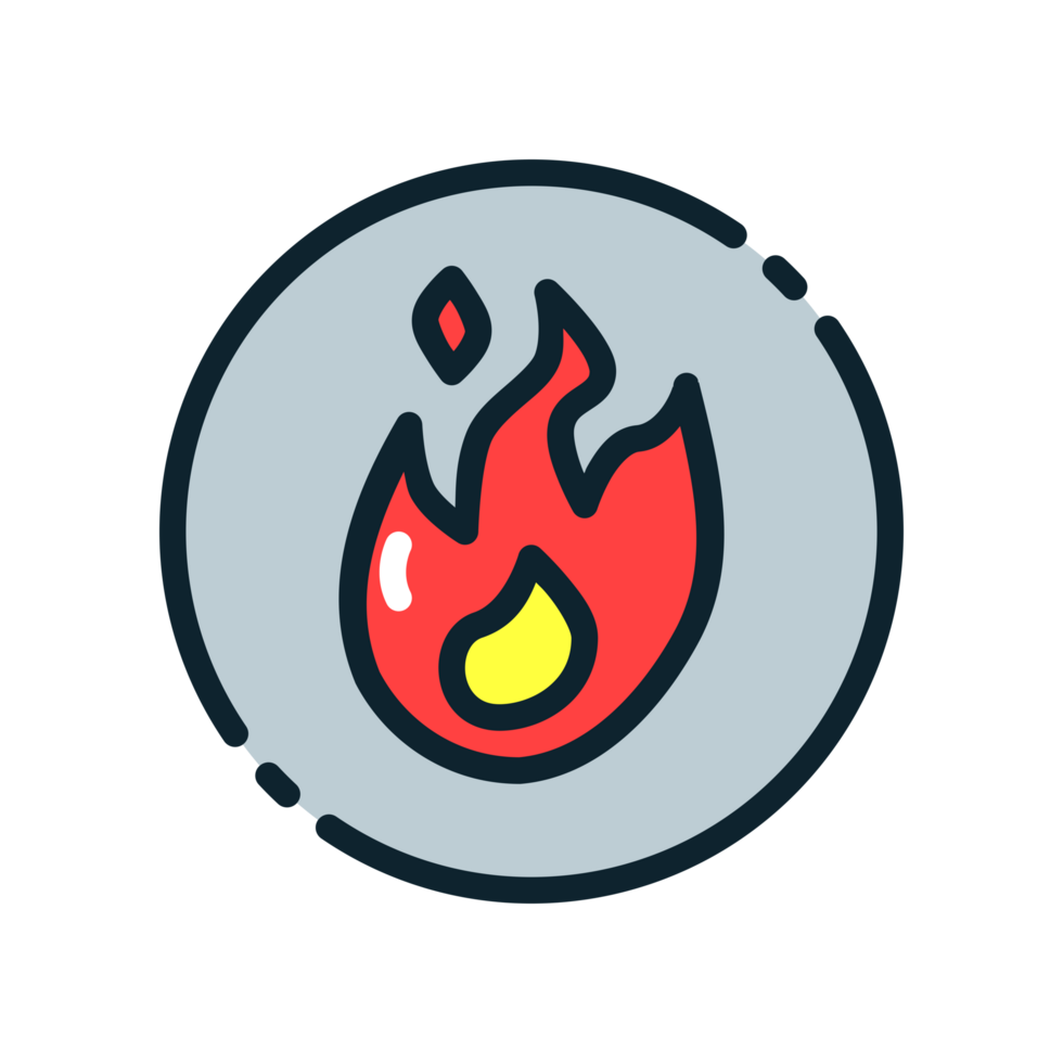 Design Illustration graphic of fire icon with colored line style. Suitable for UI, mobile design, web design, etc. Transparent Background. png