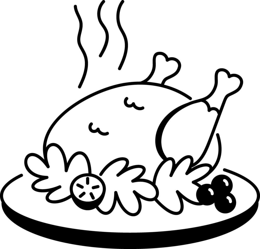 A hand drawn icon of roasted meat plate vector