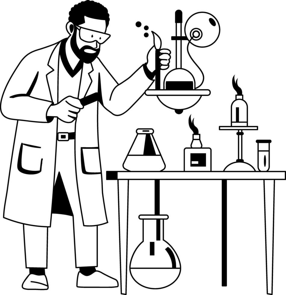 A glyph illustration of a scientist doing experiment in chemist lab vector