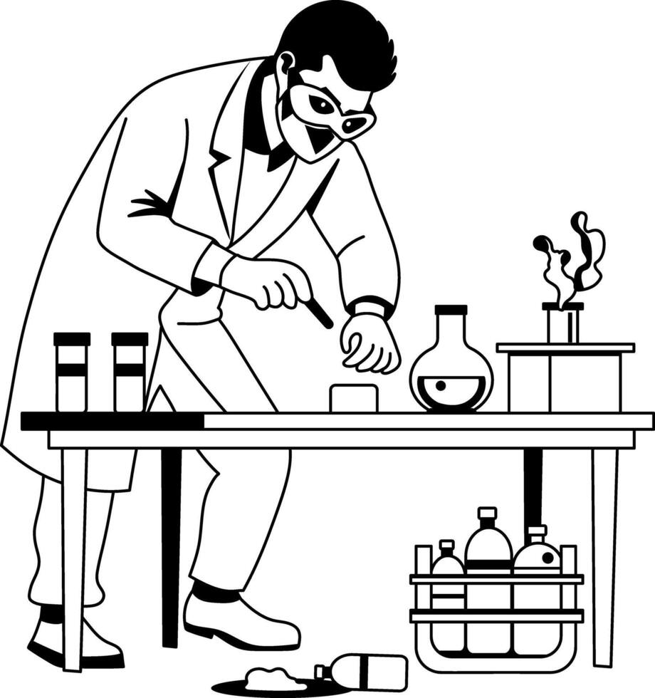 A glyph illustration of forensic chemist making drugs in laboratory vector
