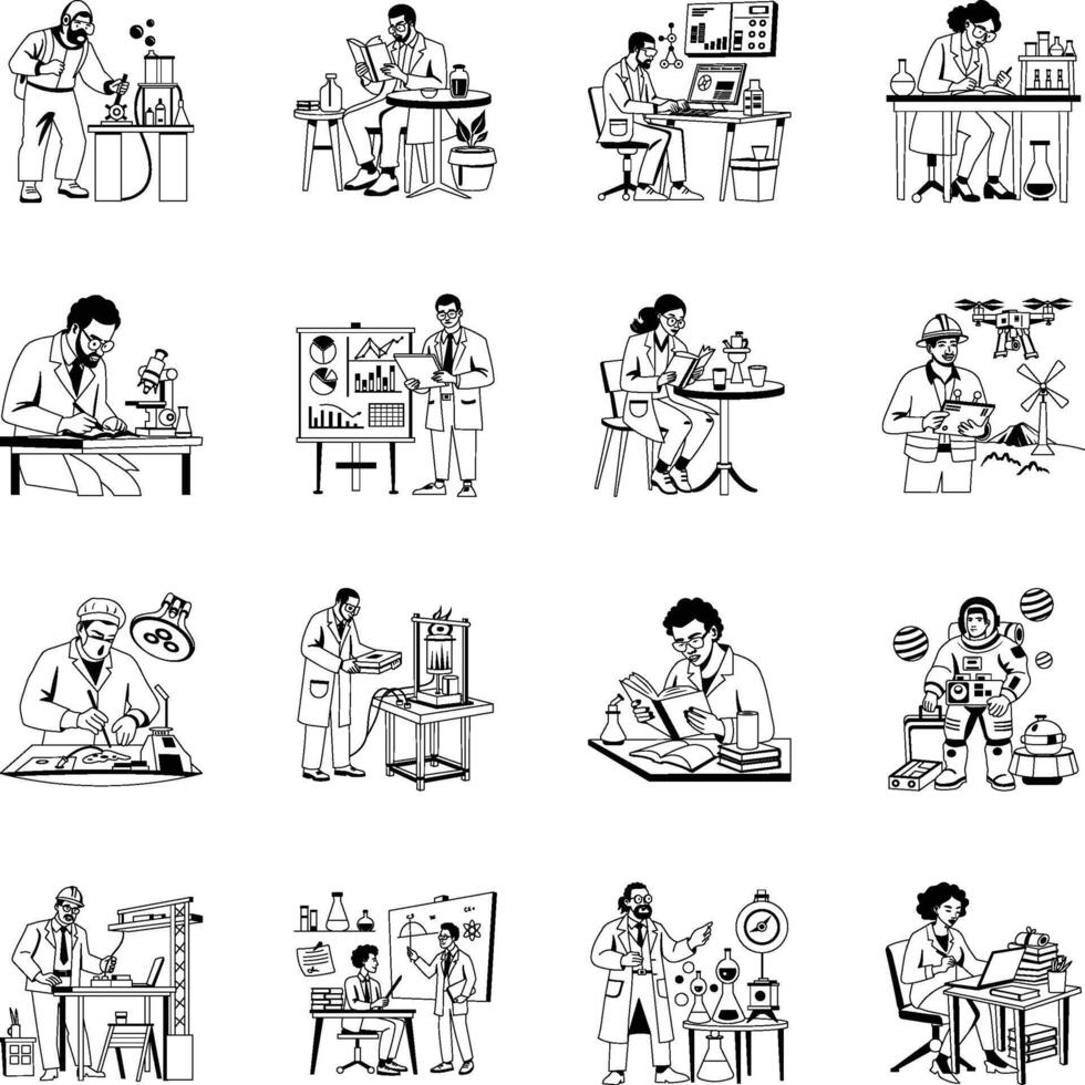Collection of Glyph Style Science Study Illustrations vector