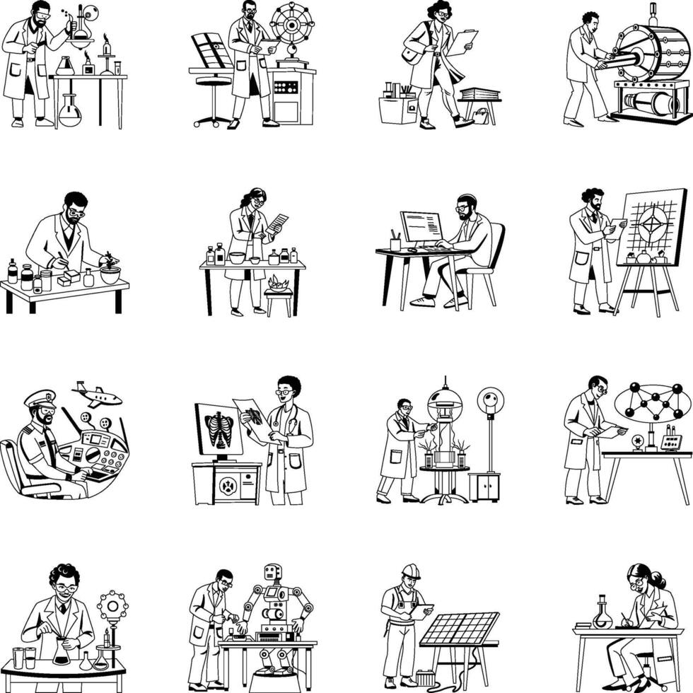 Collection of Professional Scientist Glyph Illustrations vector