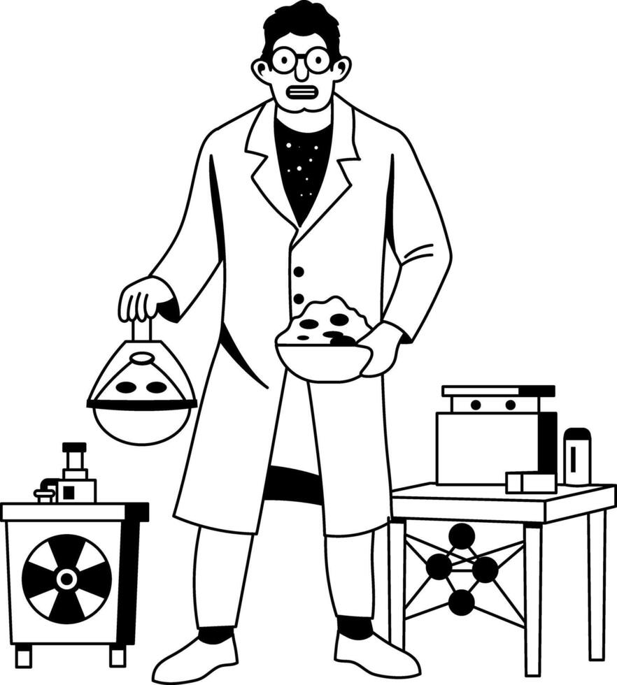 A glyph illustration of nuclear physicist holding chemical substances vector