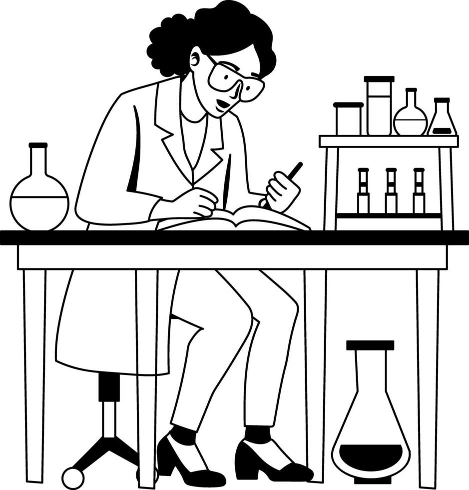 Lab scientist reading a book in laboratory glyph style illustration vector