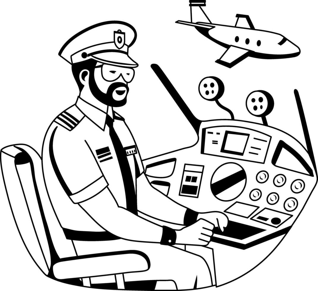 A glyph illustration of a professional pilot vector