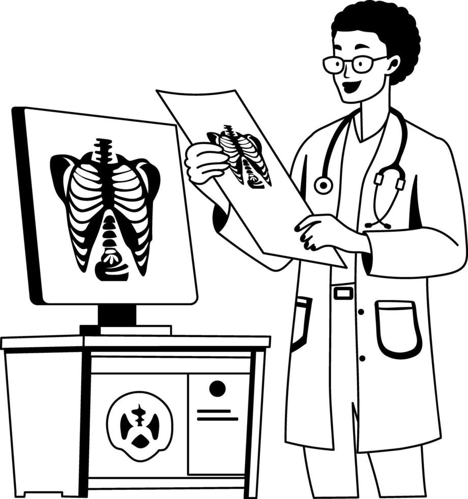 A glyph illustration of radiologist examine chest xray vector