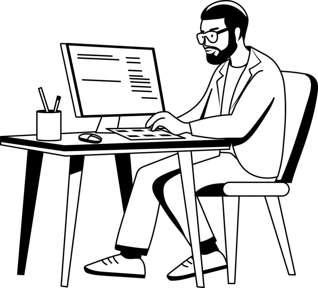 A glyph illustration of a programmer working on a system vector