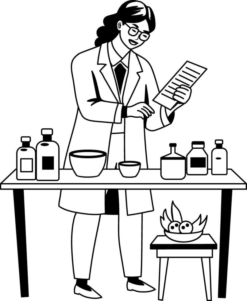 A glyph illustration of pharmaceutical scientist working in a medical lab vector