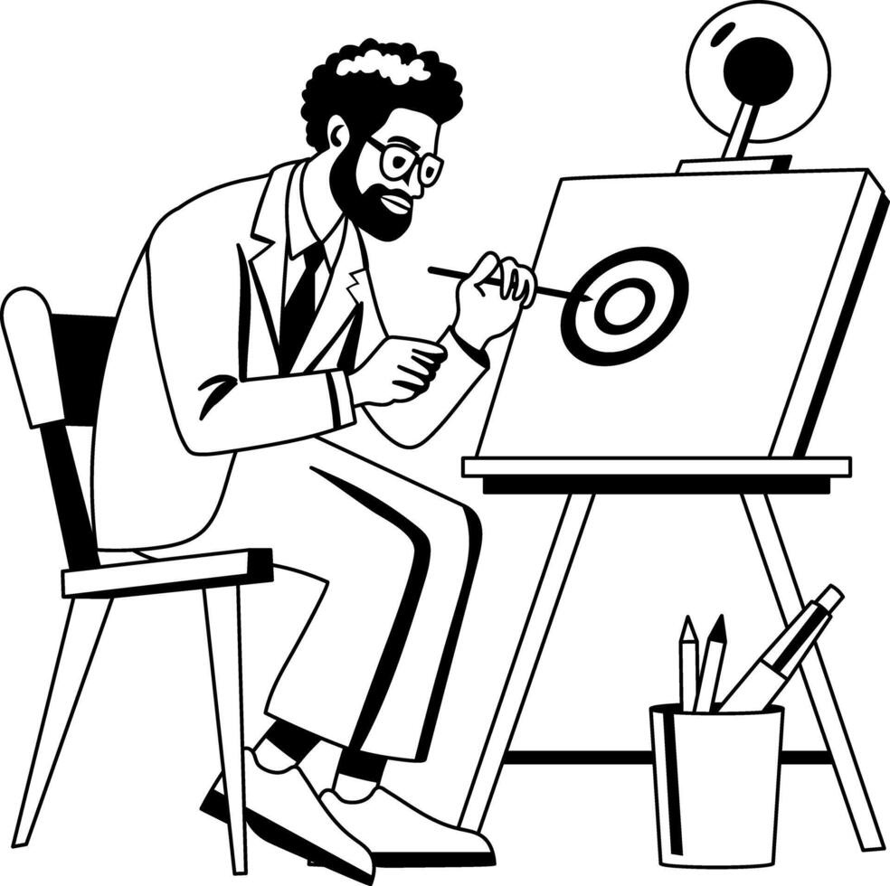 A glyph illustration of an inventor drawing something on a board vector
