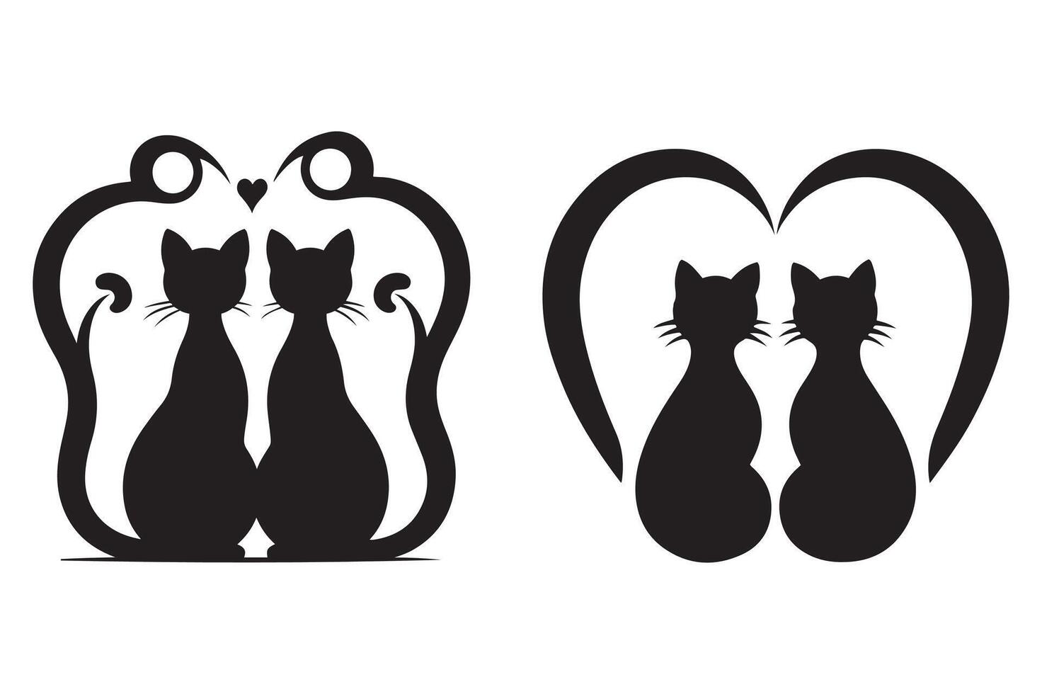 Beautiful silhouette of two cats forming a love shape, perfect for romantic designs. vector