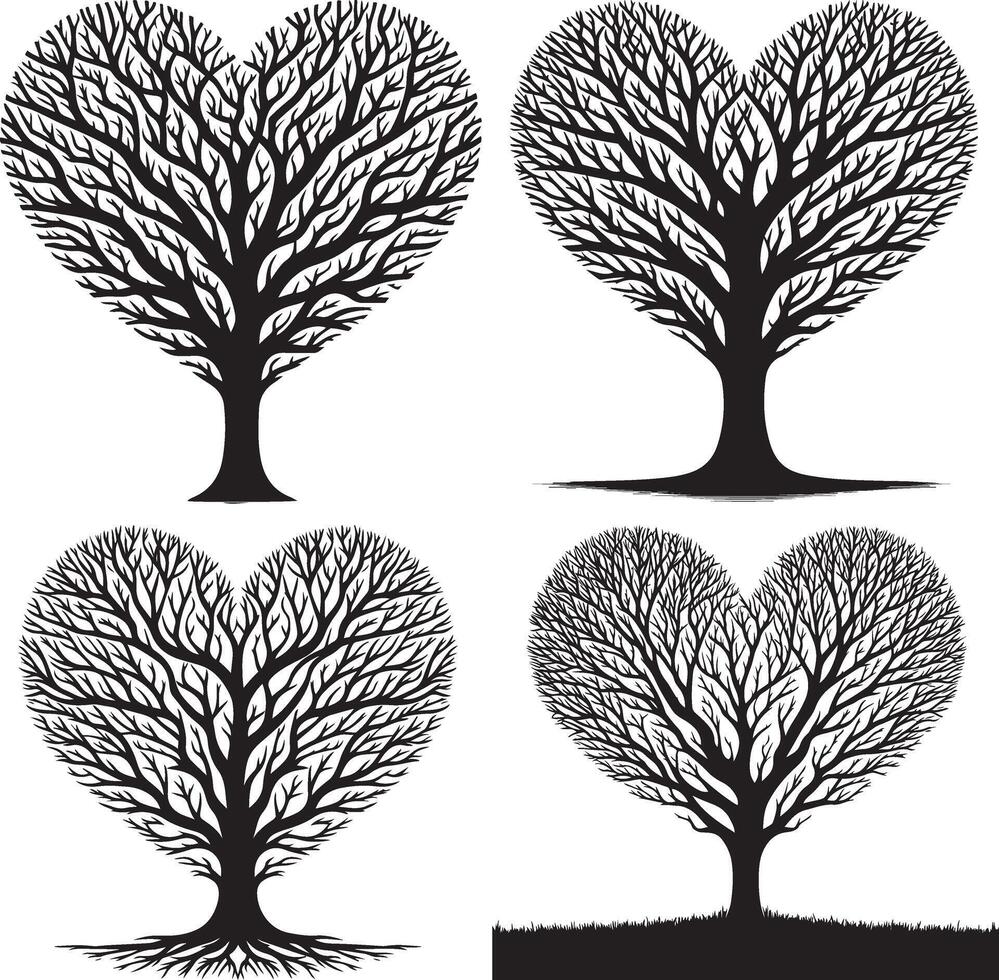 A beautiful silhouette of a tree in a heart love shape, perfect for romantic designs. vector