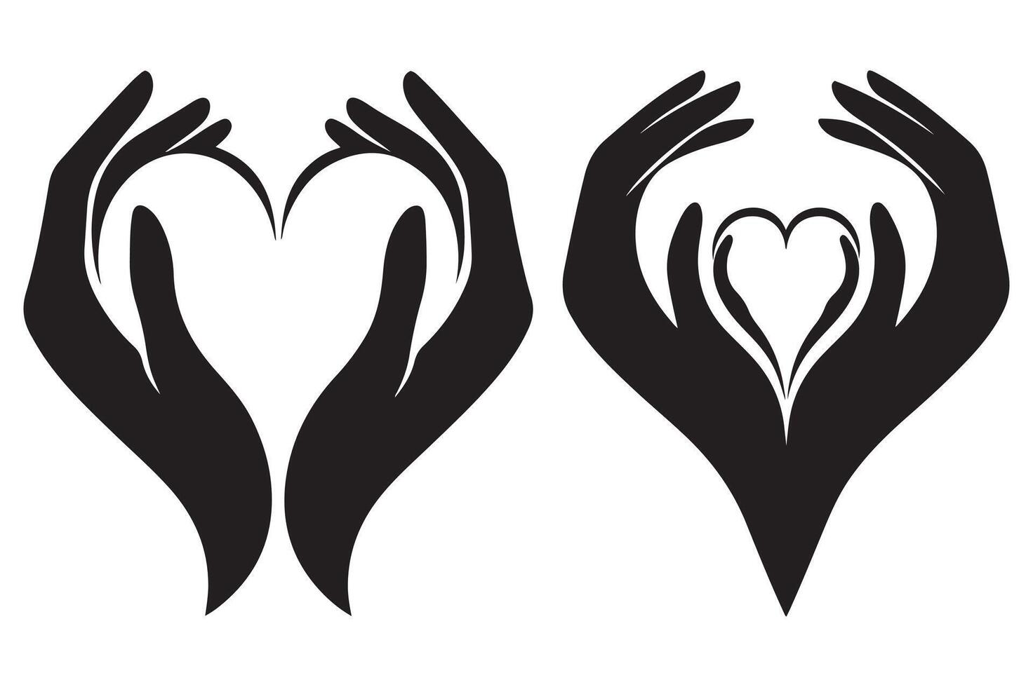 tow hand love shape with silhouette vector