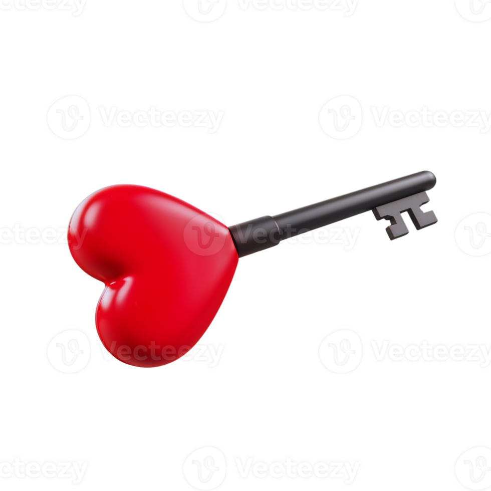 Unique heart-shaped key with a black shaft placed on a clean surface highlighting its design and color png