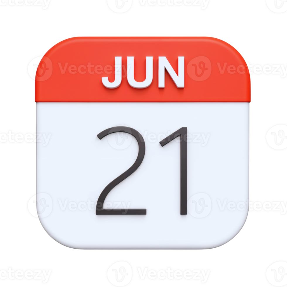 Modern Calendar Icon Displaying June 21 Date png
