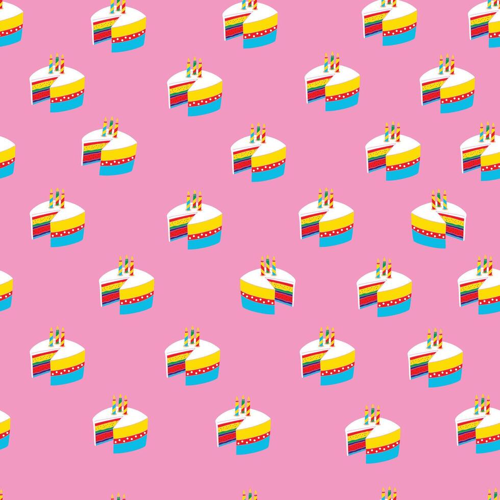 Colorful Cake Seamless Pattern on Pink Background Fun and Playful Dessert Design vector