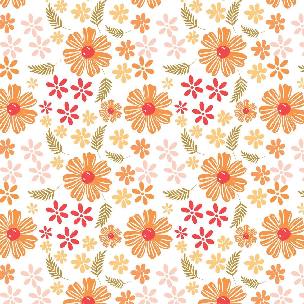 Seamless Floral Pattern with Orange and Pink Flowers Bright and Cheerful Botanical Design vector