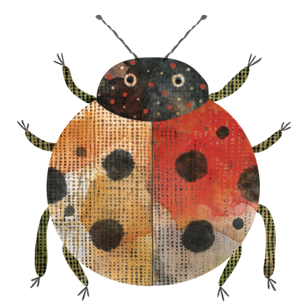 Watercolor red and black dot on little ladybug insect and wildlife animal cartoon character clip art element illustration png