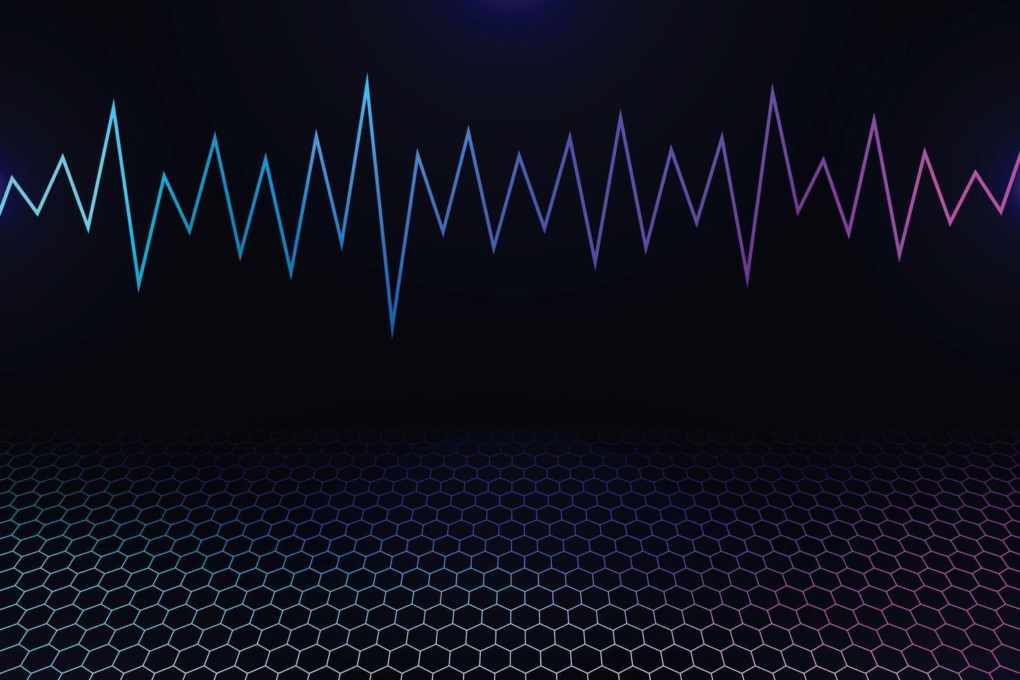 Abstract neon hexagons perspective background and texture floor with line wave music sound audio frequency signal vector