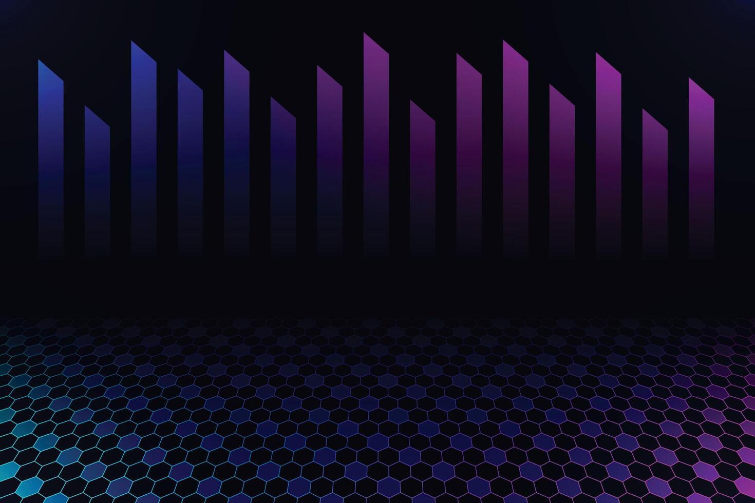 Abstract neon hexagons perspective background and texture floor with bar shapes vector