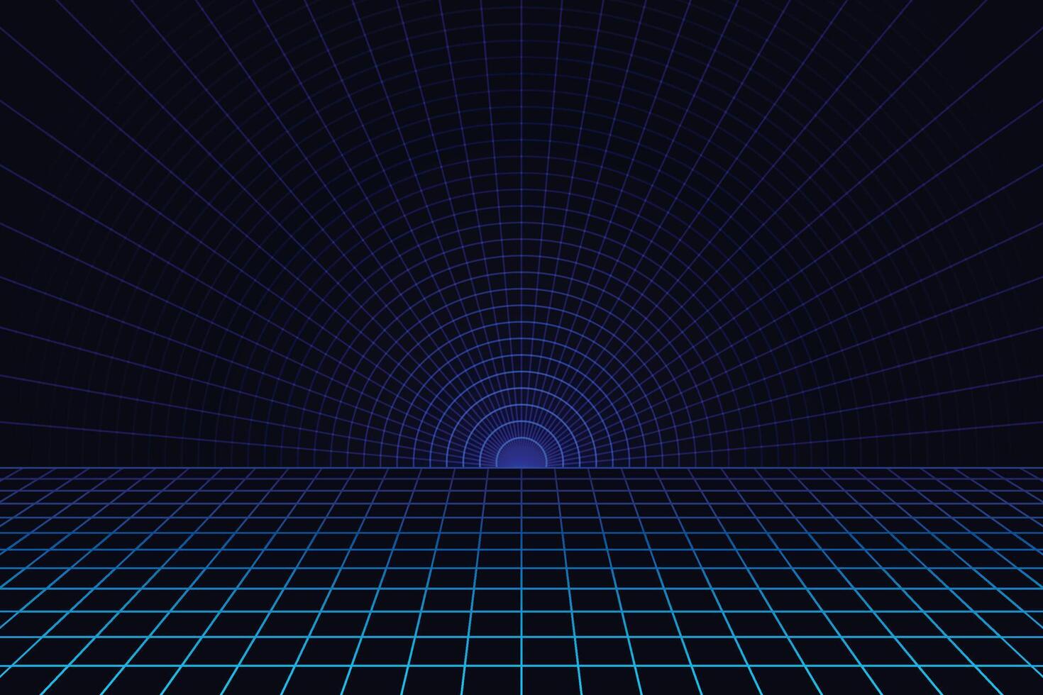 Blue wireframe landscape. Perspective grid futuristic line background vector