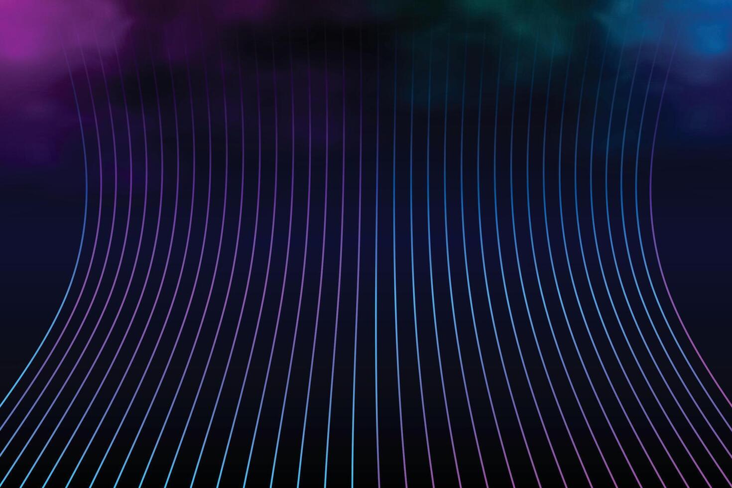 Curved perspective line. Curved blue and purple lines with smoke on a dark background vector