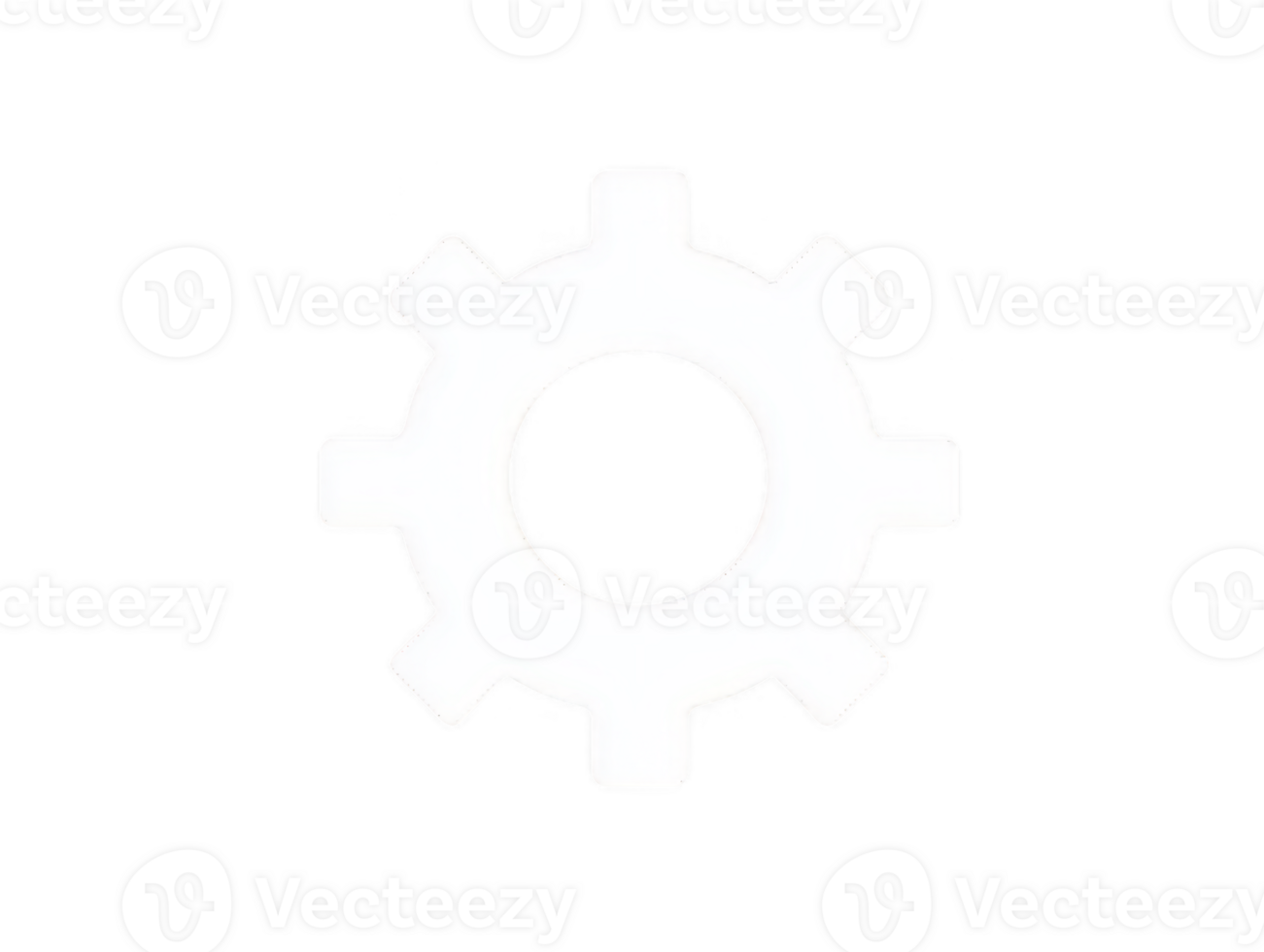 A white gear icon on transparency background, symbolizing mechanics, engineering, or settings. This conveys sense of functionality and design, often used in technology or industrial contexts png