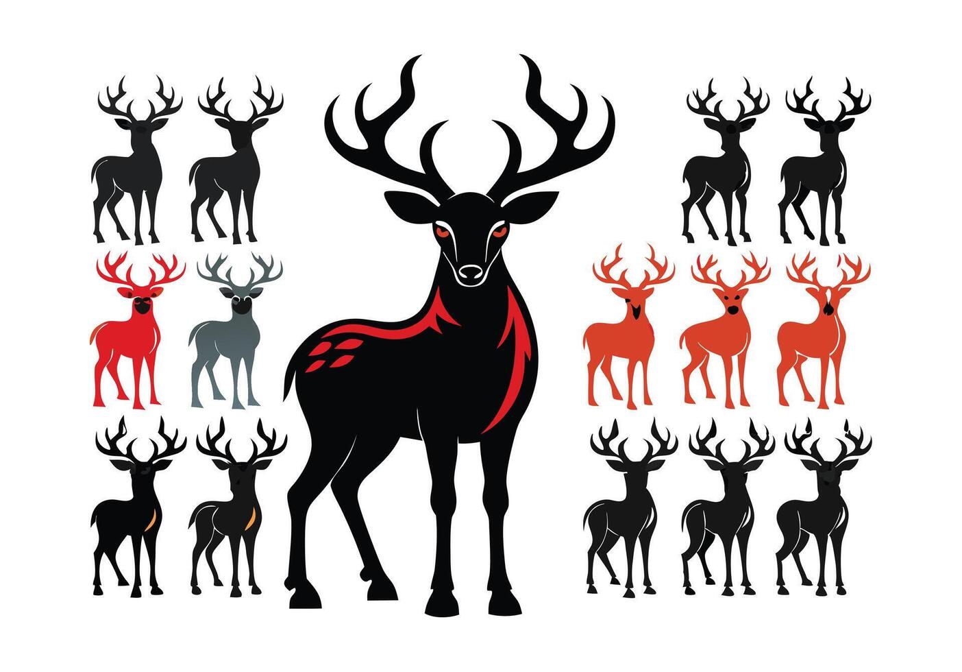 Silhouettes of Majestic Deer in vector