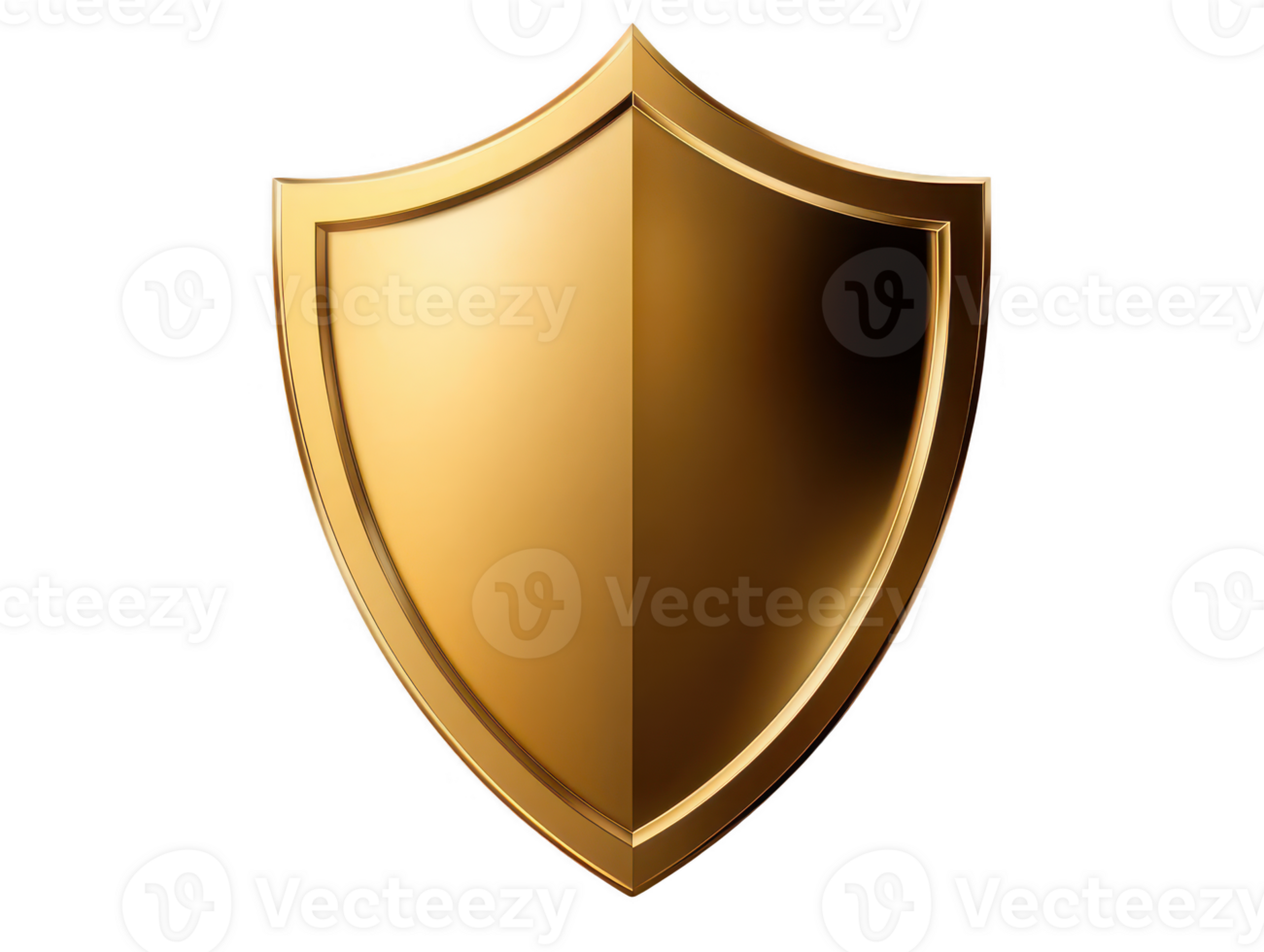A shiny golden shield symbolizing protection and security, featuring sleek design with polished surface that reflects light beautifully. This emblem represents strength and defense png