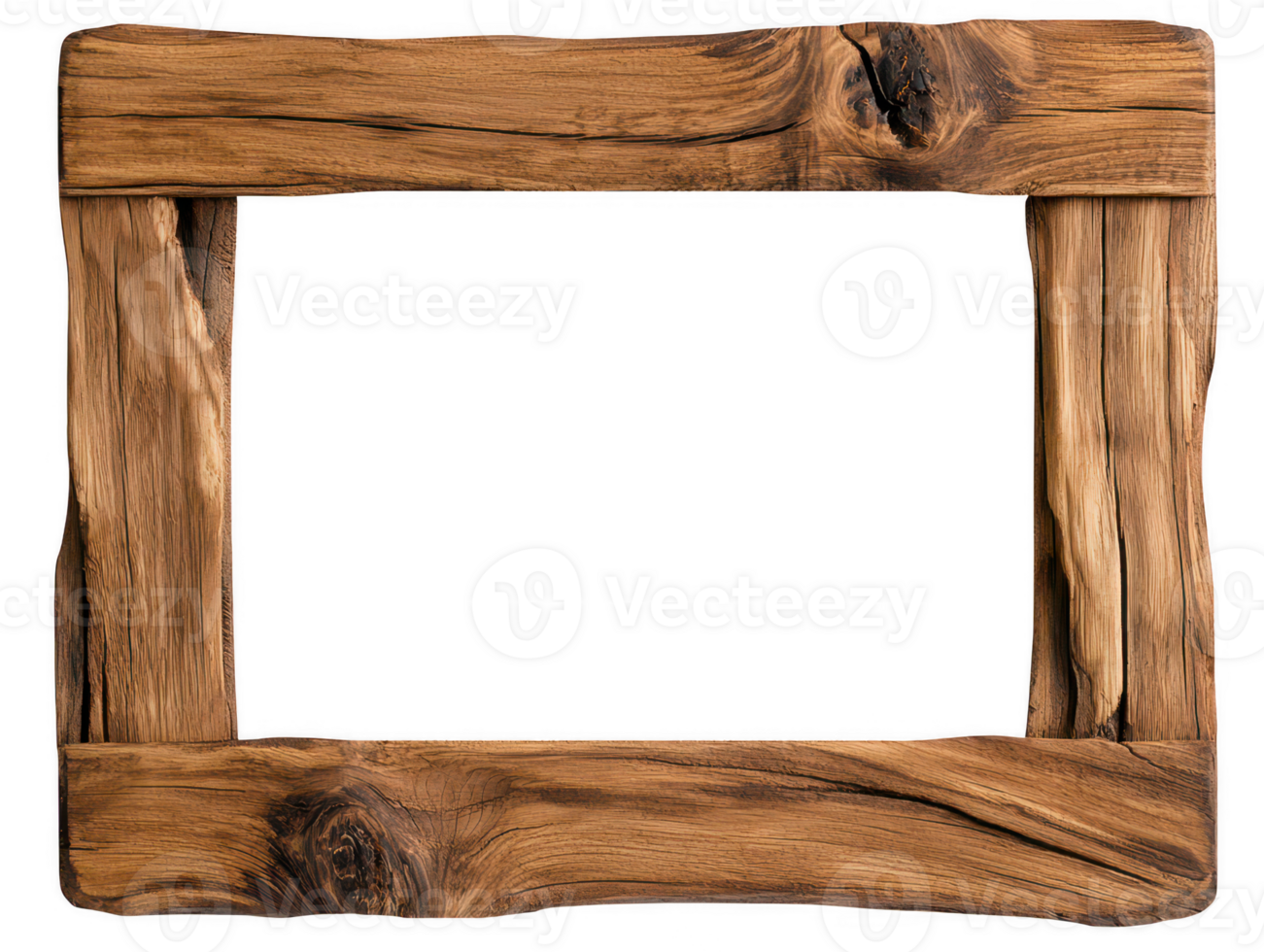 A rustic wooden frame made from natural wood, showcasing unique grain patterns and textures. This frame is perfect for displaying photographs or artwork, adding warm and organic touch to any decor png