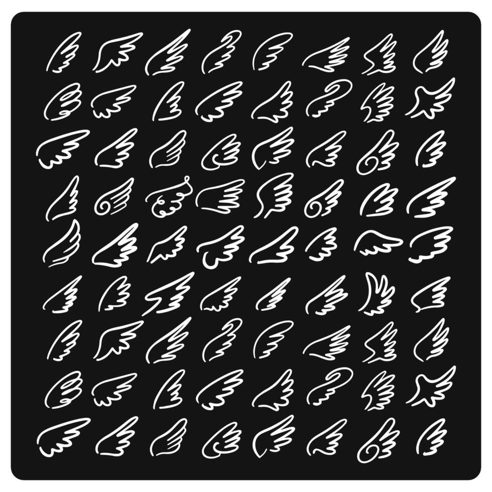Doodle outline sketch angel wings on black background vector