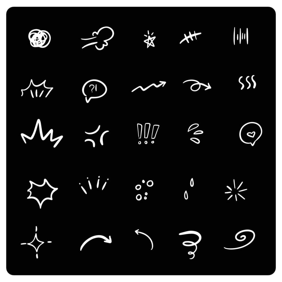 Hand drawn illustration with cute cartoon expressions, lines, and signs vector