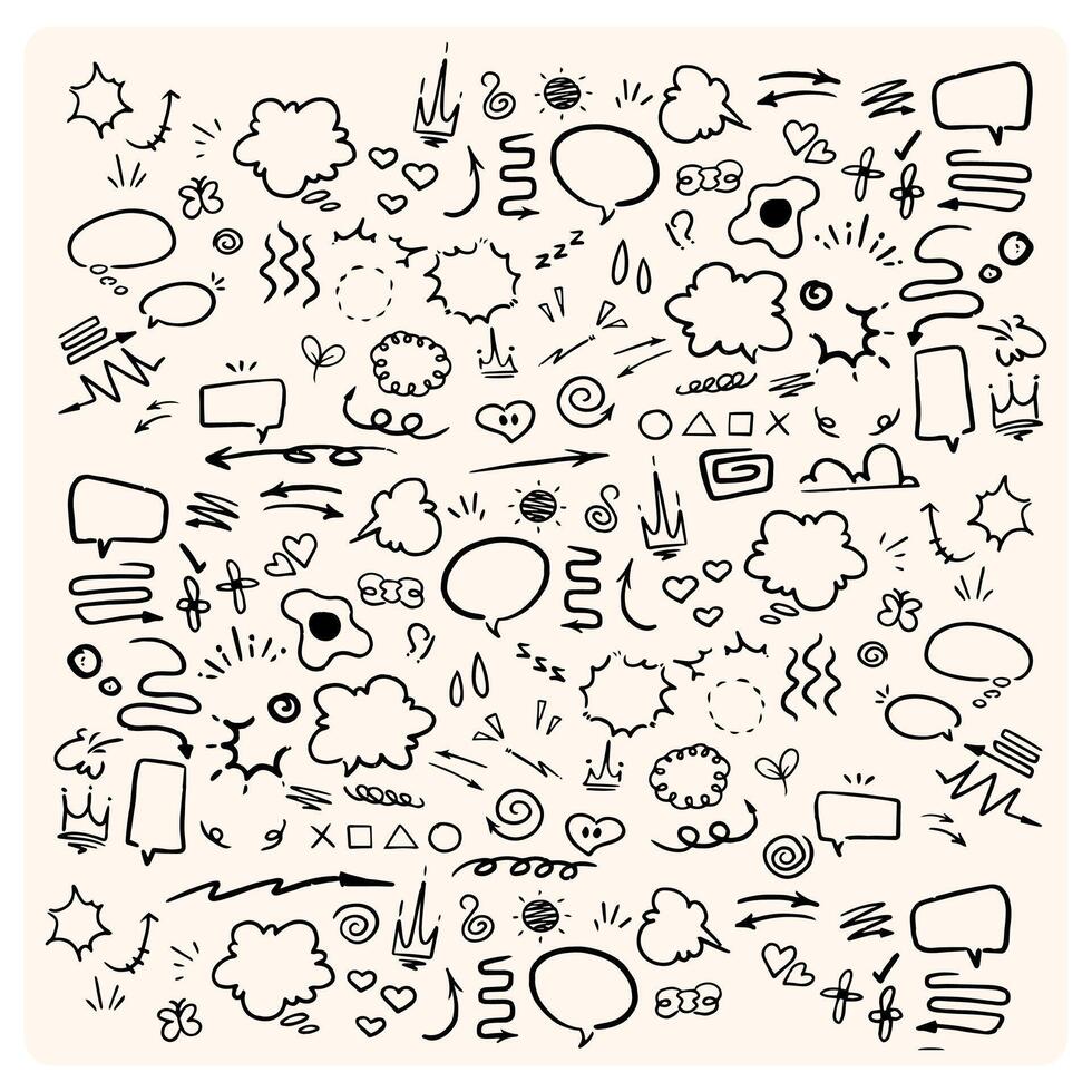 Hand drawn line doodle expression elements with doodle style drawing background cream vector