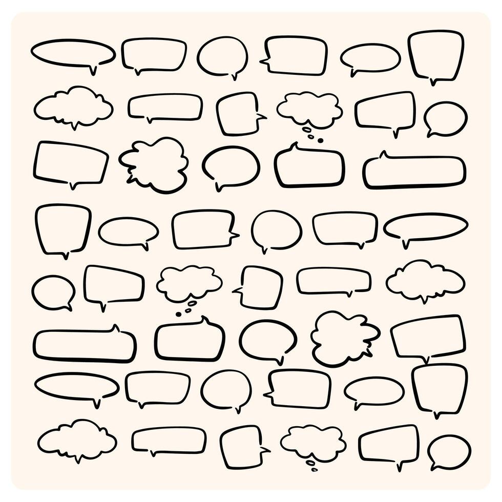 Hand drawn set of speech bubbles with doodle style drawing background cream vector