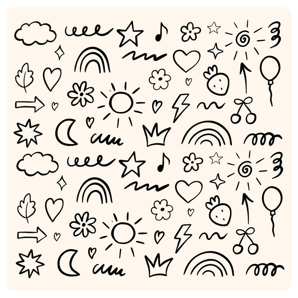 Line highlight brush, text emphasis, underline brush with doodle style drawing vector