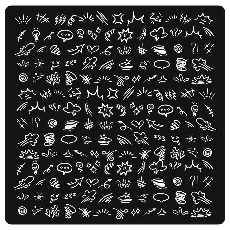 Hand drawn cute doodles for kids. Collection of chalk illustrations isolated on black background vector