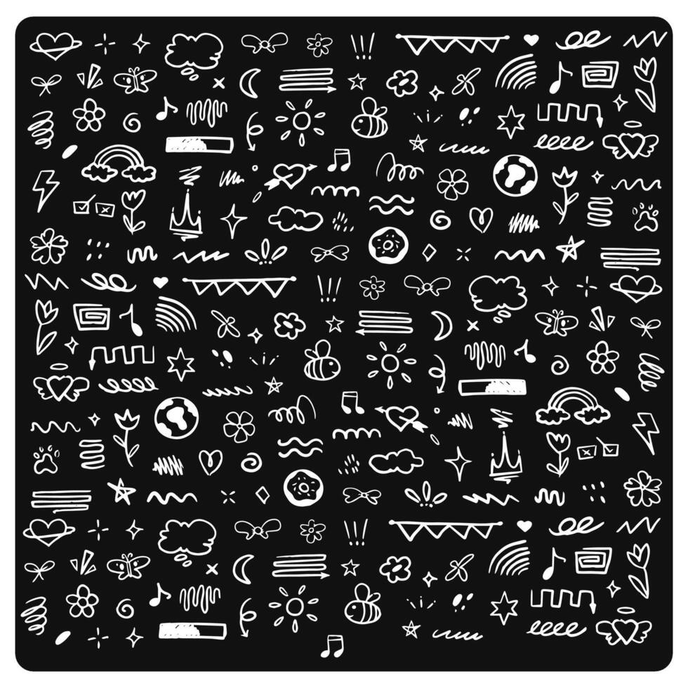 Doodle set of hand-drawn cartoony expression sign doodle on black background vector