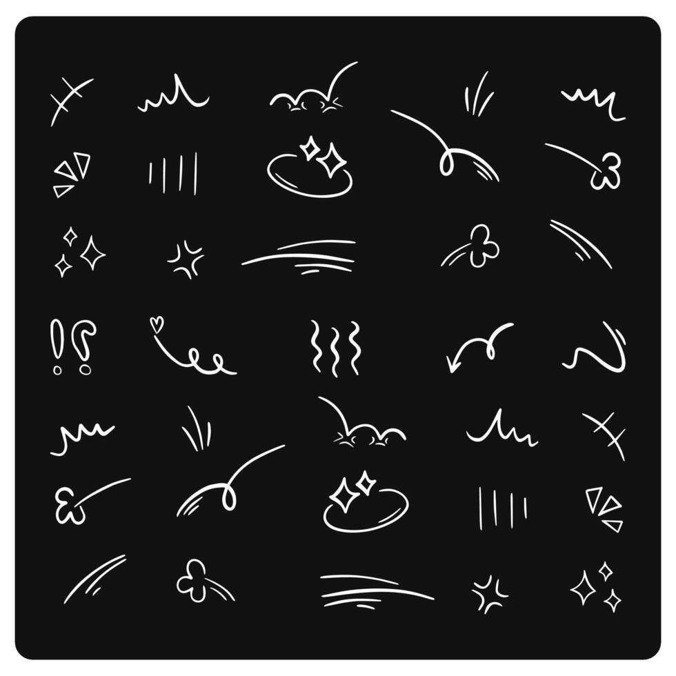 Line movement element, emotion effect decoration icon on black background vector