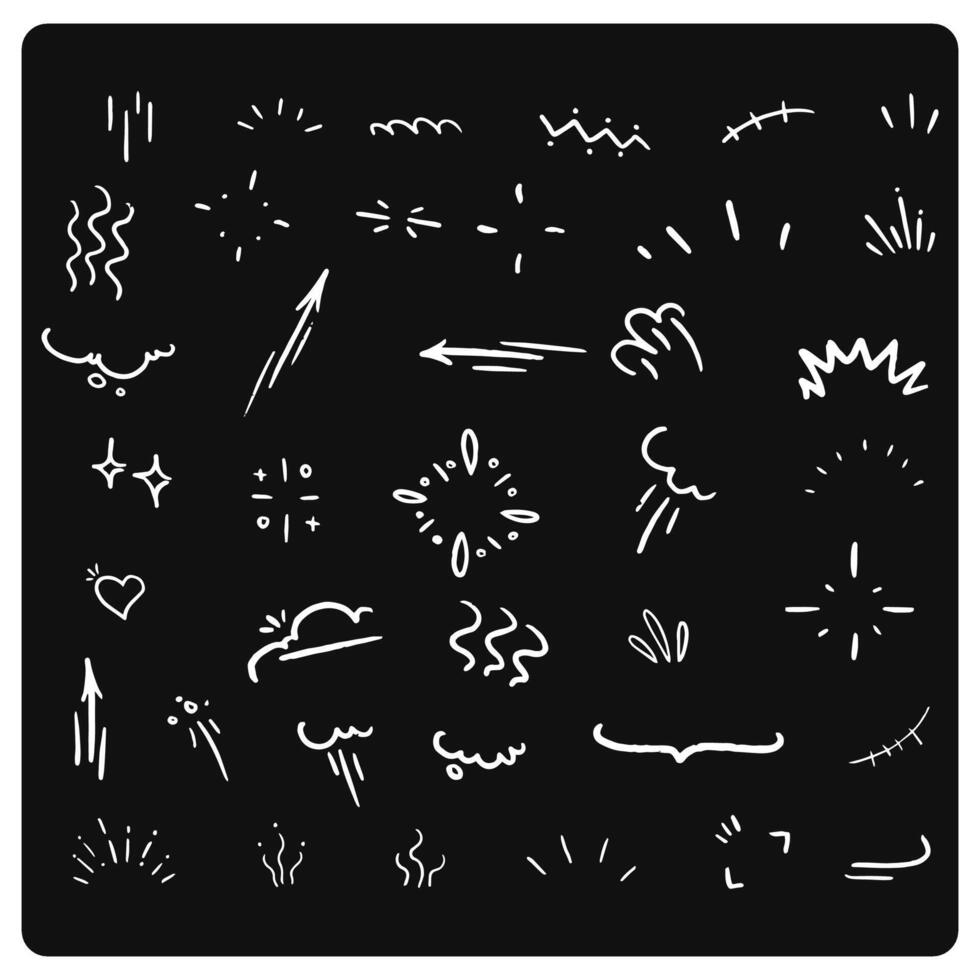 Hand drawn cartoon style comic doodle elements and icons set on black background vector