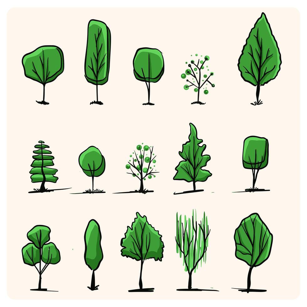 Simple silhouette of a tree with leaves and shrubs flat illustration. vector
