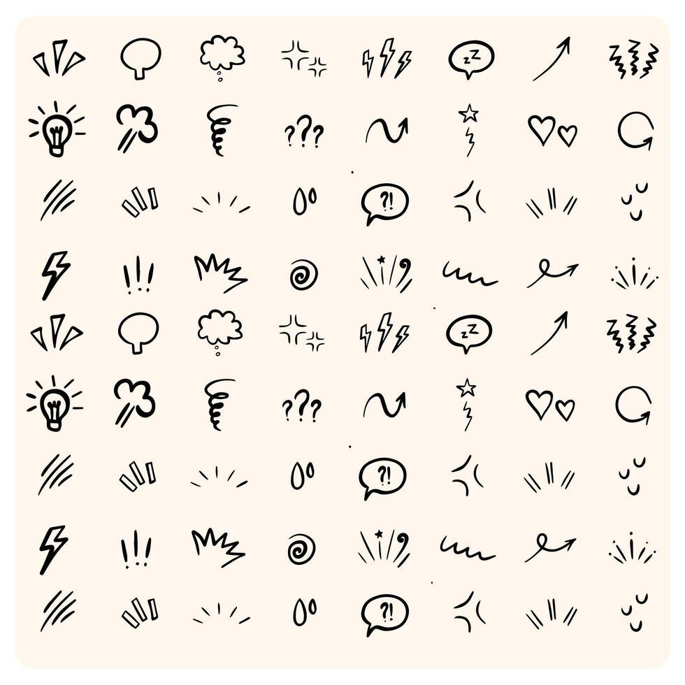 Cute hand drawn line elements with doodle style drawing background cream vector