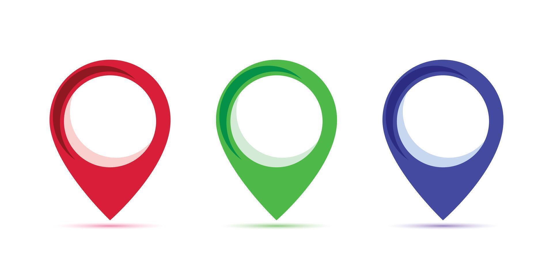 Set of colorful Red Green Blue map pointer. Map pins, markers. Location icons for map illustration vector