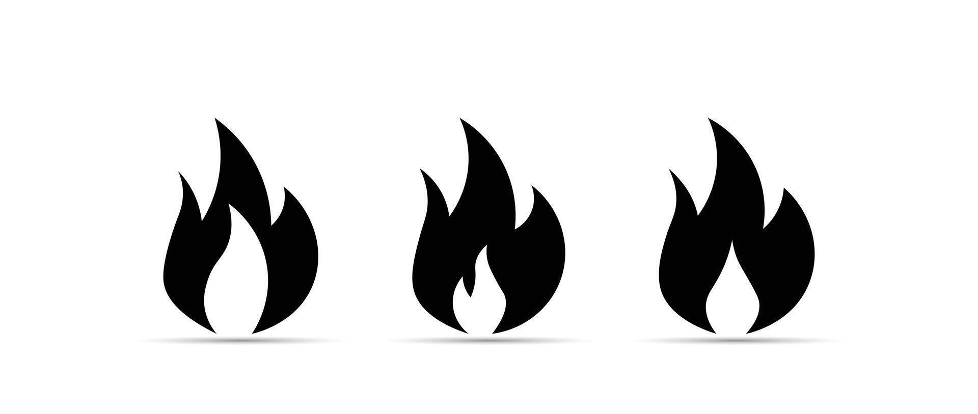 Black Fire sign Set. Fire flame icon isolated on white background illustration vector