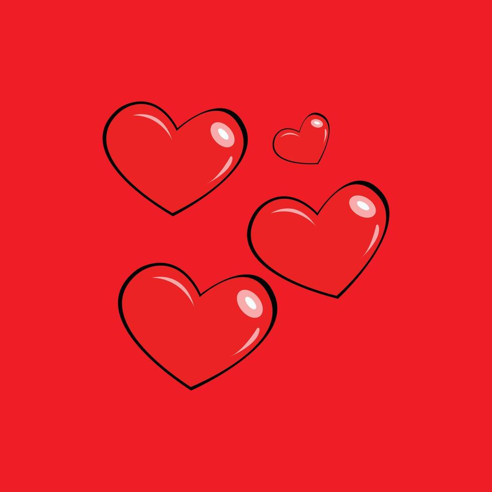 Red realistic 3D hearts icon in different angles isolated on Red background. Perfect for romantic Day, Mother day, wedding or birthday greeting card illustration love symbol vector