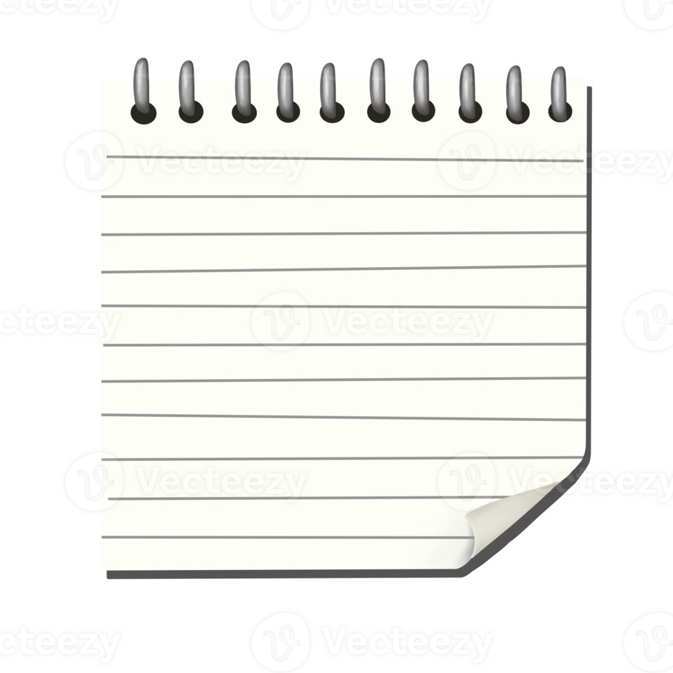 Blank minimmalist Spiral Notepad with curled at the edge png