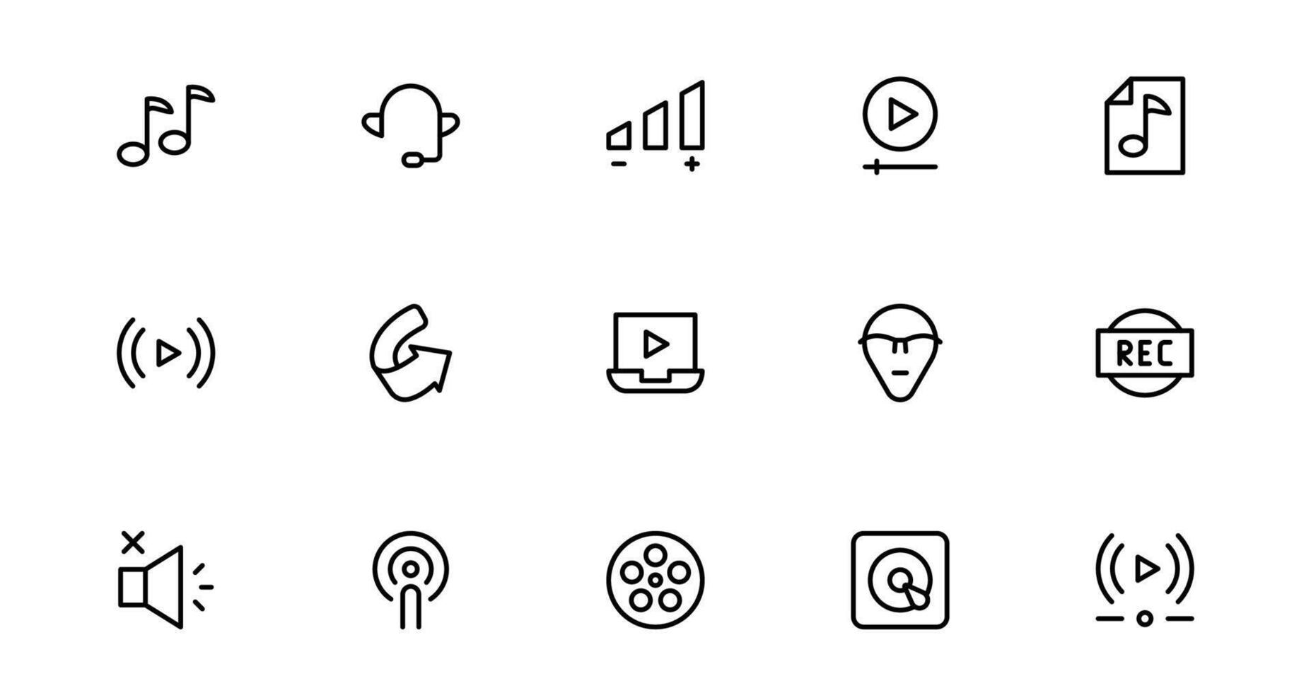 Our Audio Icon Collection for new Creative Projects. This Set Features Multimedia, Sound, and Symbols Perfect for UI and Web Design. vector