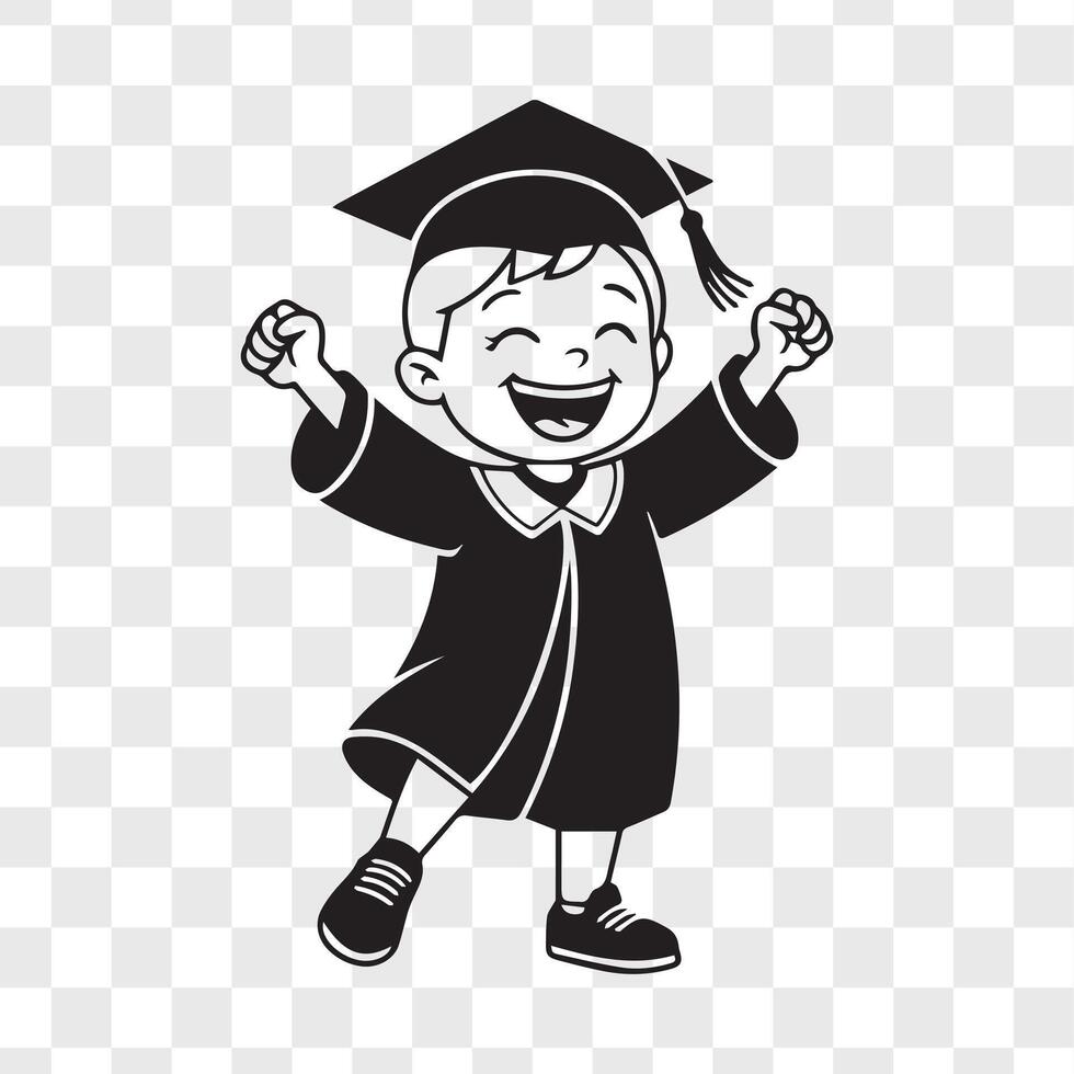 Joyful child in graduation attire minimal black silhouette vector